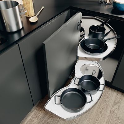 HAFELE VAUTH-SAGEL LAVA GREY with WIRE SHELVES CORNERSTONE SWING CORNER PULL OUT SHELVING UNIT for 900mm BASE/450mm DOOR - UNHANDED, 542.05.871